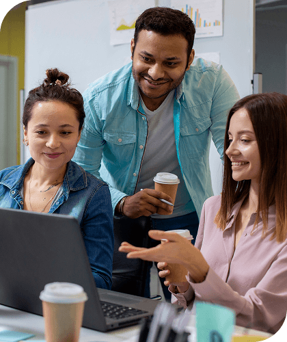 Houston business team collaborating with technology